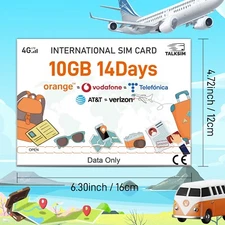 Unlocked Smartphones Compatible! TALKSIM 10GB 14Days 4G LTE Global SIM