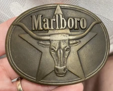 Vintage Marlboro Solid Brass Belt Buckle Philip Morris Collectible 1987 Rare