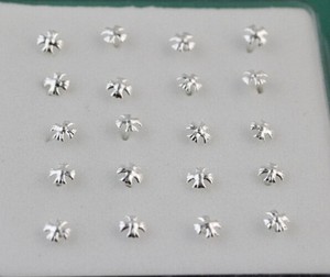 Wholesale 1 pack 20P Solid 925 Silver Flower Straight Bar Rod Nose Stud Fashion