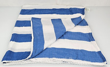 Cloud Island Blue Stripes Baby Swaddle Blanket White Muslin Cotton 42x45