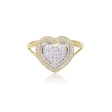 10K Solid Yellow Gold Cubic Zirconia Cluster Heart Ring - Love Polished Band