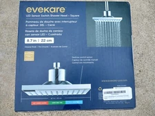 Evekare Chrome Or Black Square Shower Head with LED Sensor Spray Switch New