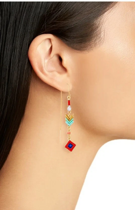 Rebecca Minkoff - Geo Stone Threaders Earrings (Multi/Gold) Earring retail $58 - Image 2 of 4