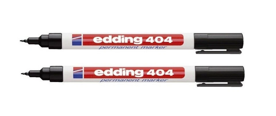 2 x Permanent Marker Edding 404 Schwarz Black Wasserfest 0,75 mm feine Spitze