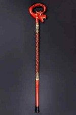 Walking Stick Carved Red Dragon Artisan Cane Wooden Handmade Exclusive Victorian