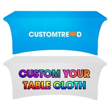 Custom Logo Tablecloth Stretch Spandex Cover for Trade Show Wedding Party Event
