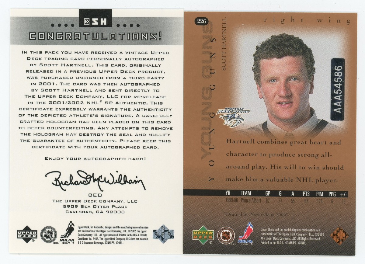00-01 Upper Deck SP Authentic BuyBack Young Guns Autograph Scott