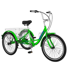 H&ZT 24" Men Tricycle Bikes Adult 7 Speed 3 Wheel Beginner Bicycle Cruiser Trike