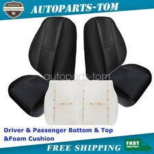 For 2007 08-2014 Chevy Silverado Black Cloth Bottom-Top Seat Cover &  Front Foam