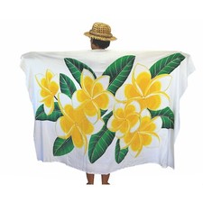 Hand Painted XL Rayon Batik Sarong Pareo 70" x 46" Hawaiian Plumeria Flowers