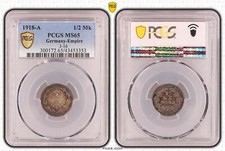 Kaiserreich 1/2 Mark 1918 A PCGS MS65 Stempelglanz  72388