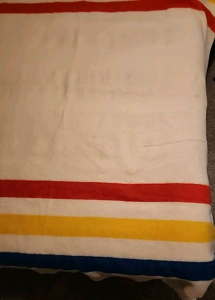 Vtg ORRLASKAN 100% Pure Wool Blanket 3+3 Stripes Red Yellow Vtg ORRLASKAN 100% Pure Wool Blanket 3+3 Stripes Red Yellow