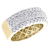 10K Gelbgold Diamant Herren 4-Reihiger Gestufter Ehering JubiläUmsring 3 CT