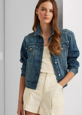 Lauren Ralph Lauren Paisley Trucker Denim Jacket Provence Wash Rrp £169.00 Ca536