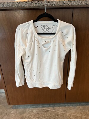 Chaser Sweat Shirt Distressed White Long Sleeve Top With Studs & Holes Sz:Small