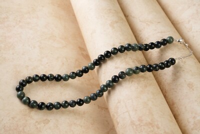 Natural Green Sparrow Jasper 8 MM Round Smooth Adjustable Beaded Necklace 18''