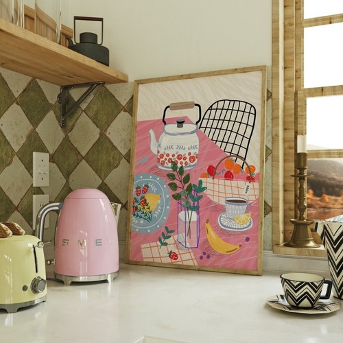 Cute Kitchen Table Lunch Brunch Print Kitchen Wall Art Home Decor Pink 2462 - Picture 3 of 4