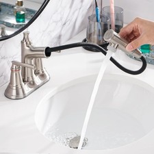 Bathroom Faucet Pull Out Sprayer 4in Centerset 3 Hole Brushed Nickel