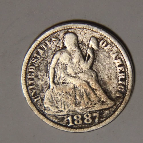 1887 S Seated Liberty Dime 10C Cents Coin Silver, VG+!