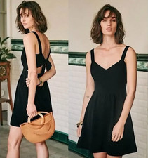 Sézane Dorina Tie-Back Dress Size 2 Sleeveless Sweetheart Cutout Sundress Black