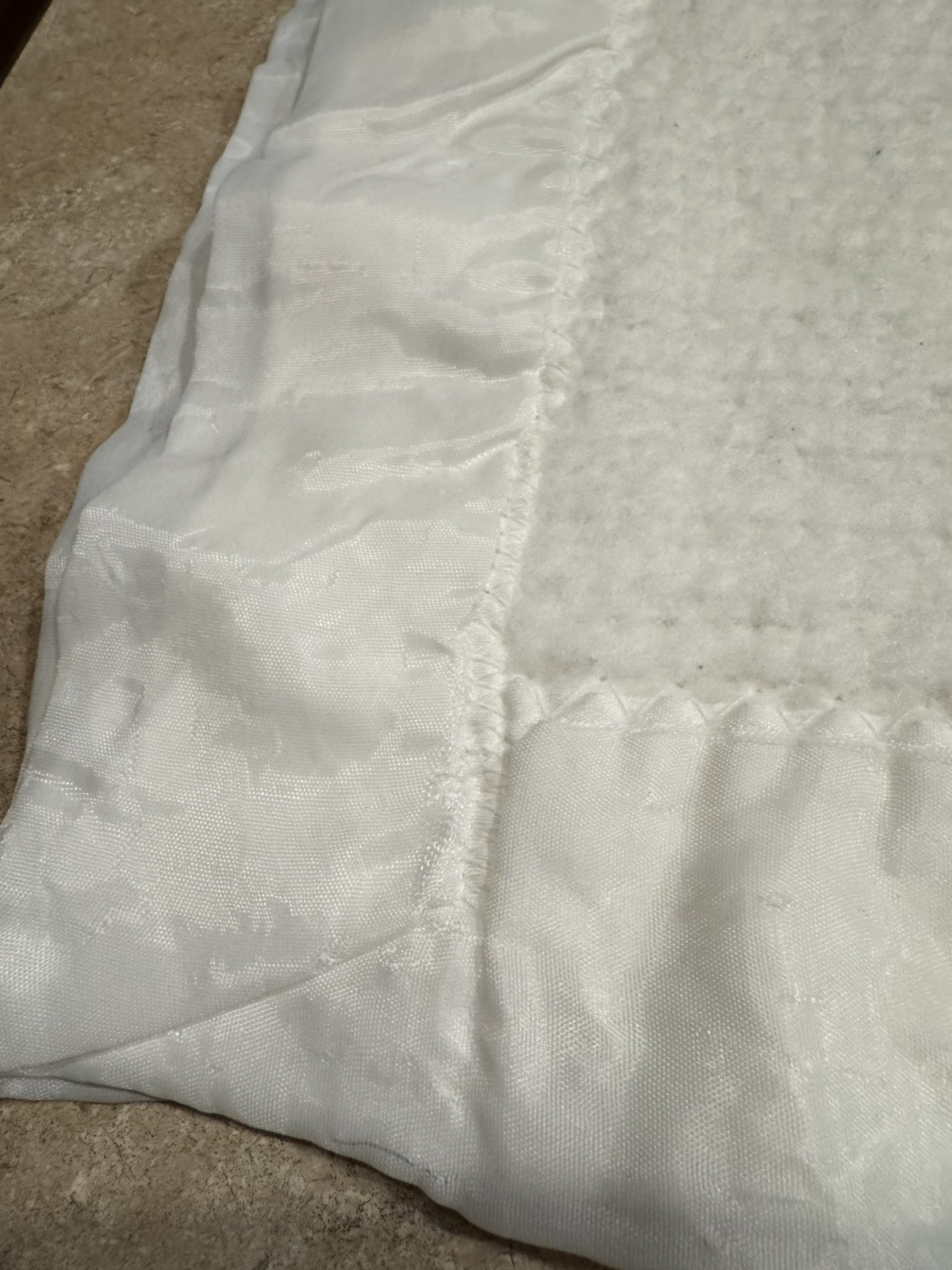 Vtg BABY MORGAN ? Baby Blanket Thermal Waffle Weave Nylon Satin Trim White
