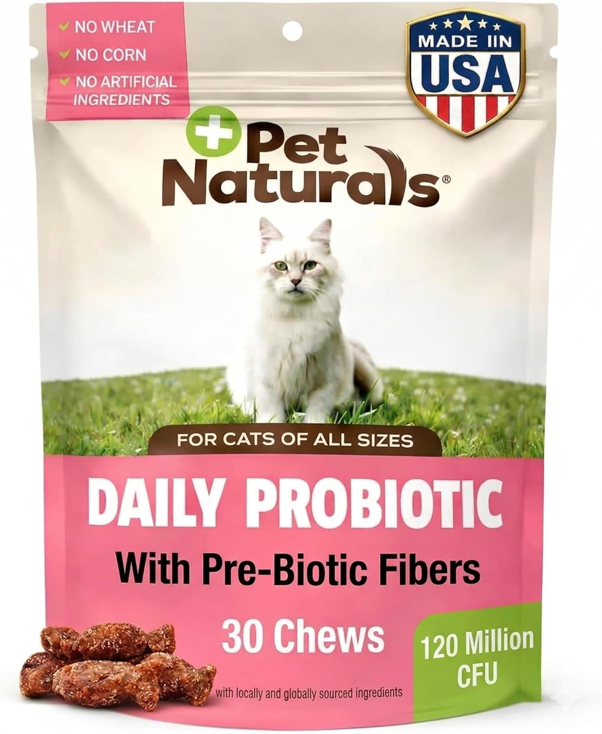 Daily Probiotic for Cats, 30 Chews - Digestive and Immune Support Supplement for