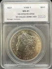 1921-P Philadelphia $1 Morgan Silver Dollar VAM-1 So Called Zerbe Obverse RAW MS