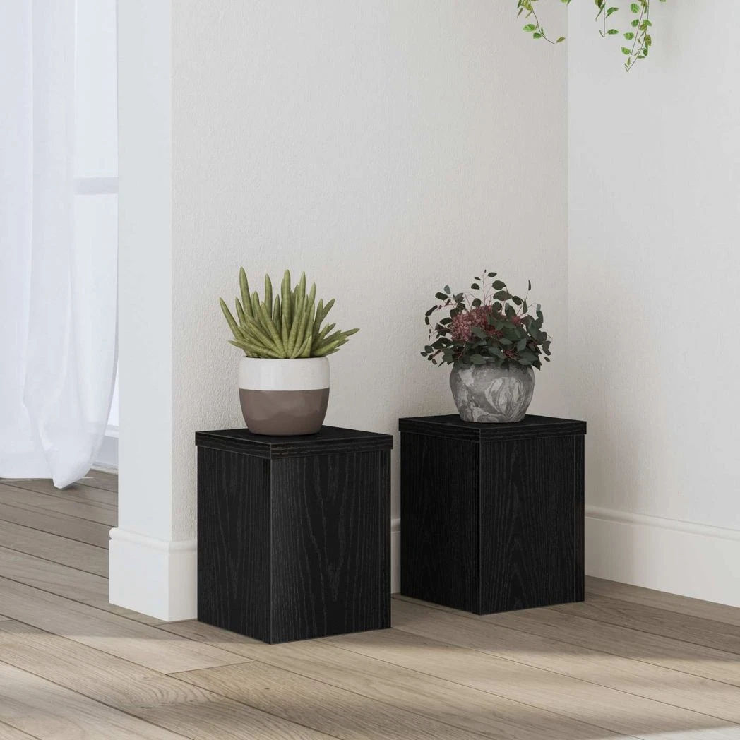 Wooden Plant Stand Black Oak Engineered Wood 15x15x20cm 2pc Tiered Display Set