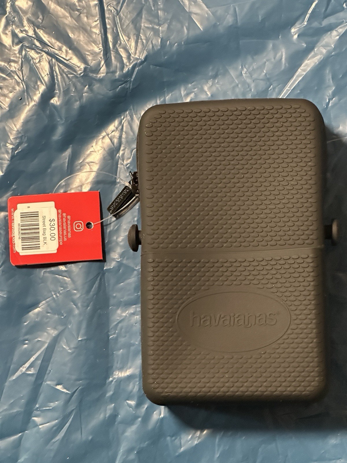 Havaianas Street Bag- Black Rubbery- New Cross Body Phone Holder Purse