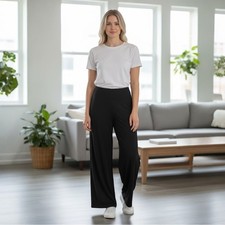 Anne Klein Petite Pull On Wide Leg Knit Cropped Pants, Color Black, Size PS