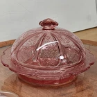 Vintage Jeannette Cherry Blossom Pink Depression Glass Butter Dish & Dome Lid 6"