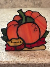 Vintage Stain Glass Pumpkin Tea Light Candle Holder