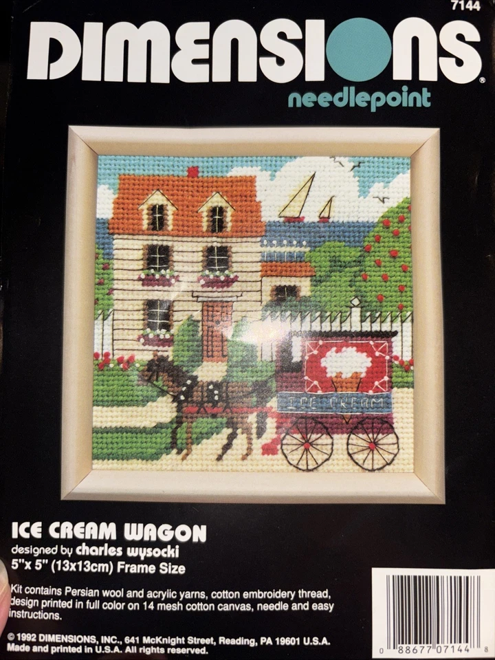 针绣帆布未完成“冰淇淋车”Charles Wysocki 著 - 仅帆布 — 第 2/2 张图片