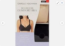Reggiseno donna Carole Hochman comodo senza cuciture confezione da 2 (NERO-NUDO, MEDIO) nuovo con etichette