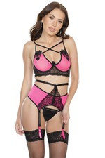 Coquette - 7159 - Bra Garter  Crotchless G-String - PINK