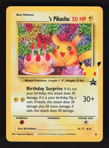Birthday Pikachu 24 Pokemon Celebrations Collection Holo Card