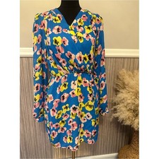 Lulus Blue Floral Faux Wrap Dress Long Sleeve Nursing Friendly Medium