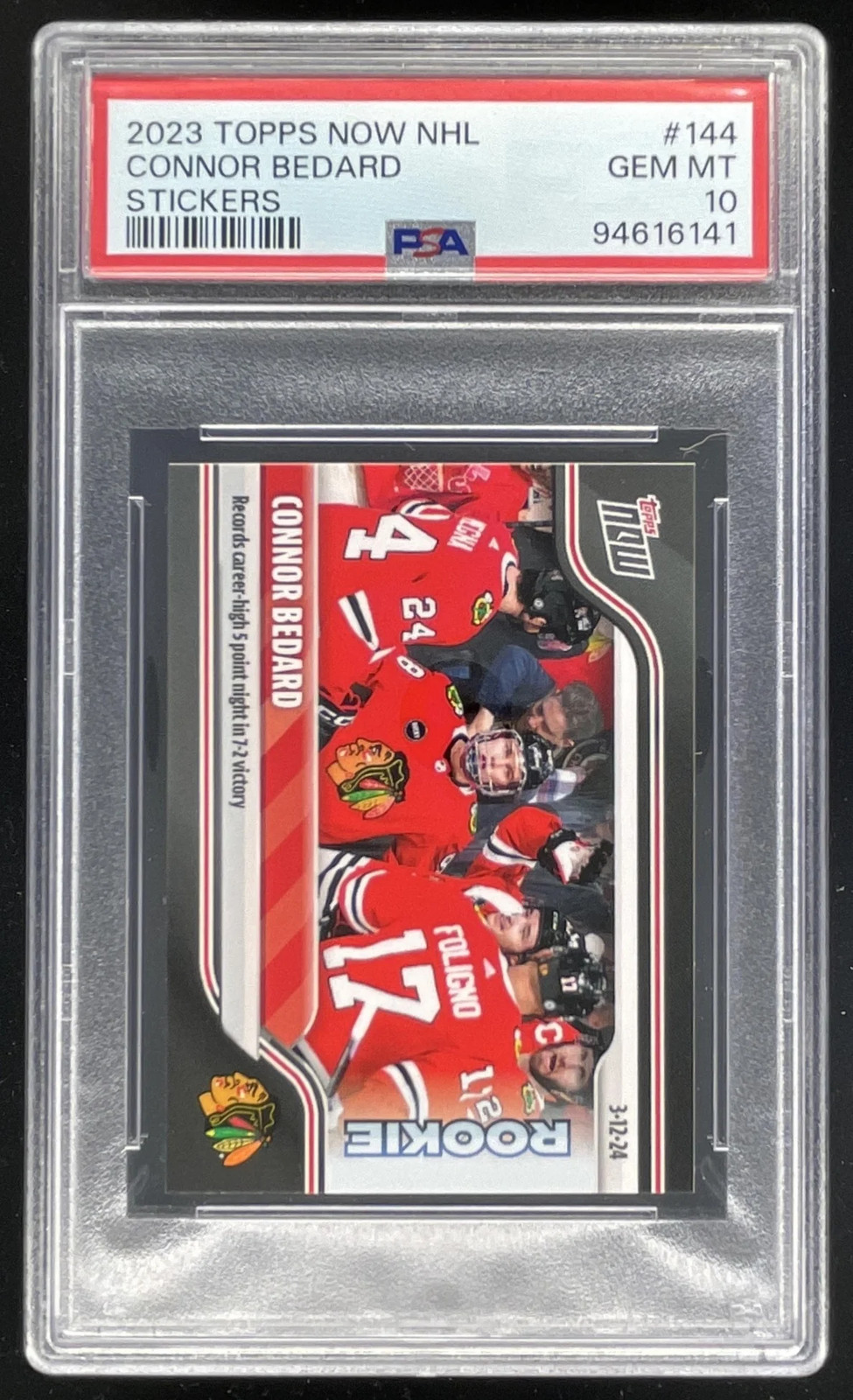 2023-24 Topps Now NHL Stickers #144 Connor Bedard PSA 10