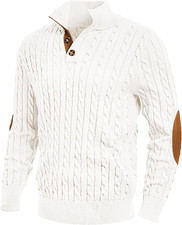 Men'S Cable Knit Pullover Sweater Casual Long Sleeve Stand Collar Button Knitted