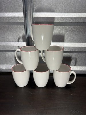 VTG 6 Corelle Classic Cafe Red Coffee Cups Mugs White Ruby Set of 6 Vintage *