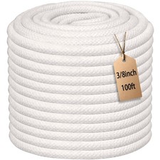 100 Feet 3/8 Inch Braided Cotton Rope - Soft White Cotton Rope for Clotheslin...