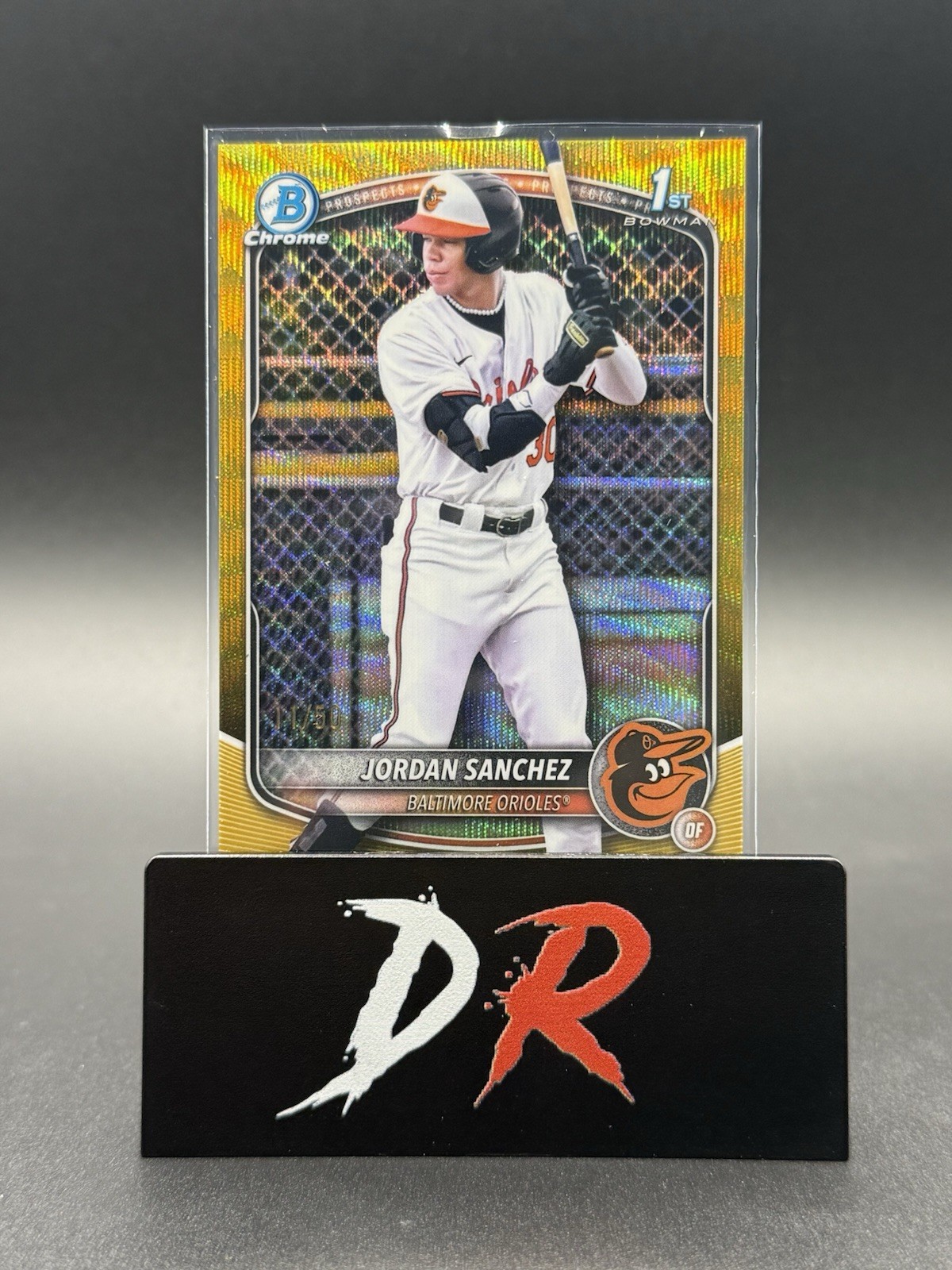 Jordan Sanchez 2025 Bowman Chrome 1st Gold Wave /50 Baltimore Orioles