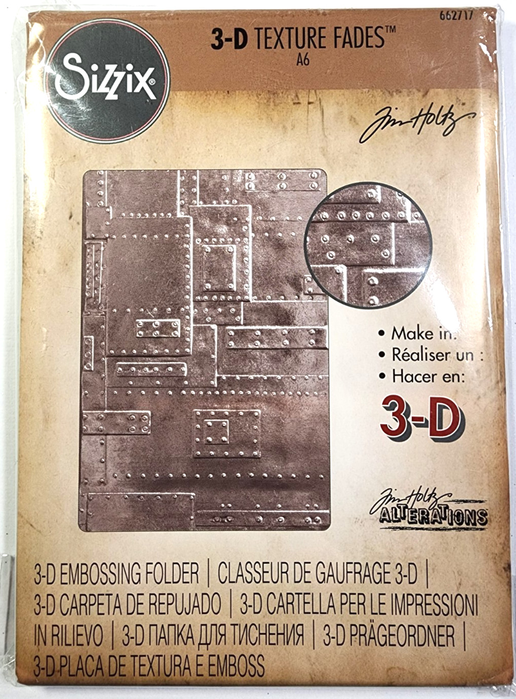 Tim Holtz Foundry 3-D Texture Fades Embossing Folder Sizzix 2018 Steampunk
