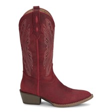 Justin Boots Renie Embroidered Round Toe Pull On Cowboy Womens Red Casual Boots