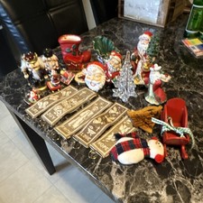 Hand Painted Christmas Figurines Lot Santa Nutcracker Ceramic Wood Glass Decor