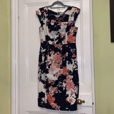 Ladies Uk 14 French Connection Dress pink black floral fitted smart work wedding