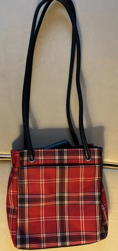 Bandolera Croft & Barrows y cartera a cuadros roja negra vintage Foto 2 de 3
