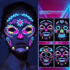 Halloween  Day of the Dead Glow Temporary Tattoos - Waterproof Face Stickers