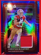 2025 Donruss Optic Christian McCaffrey Blue Hyper Prizm Threads Patch #DTBH-CMY