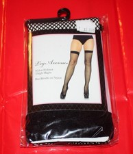 Leg Avenue Women's One Size 90-165 lbs Black Nylon Fishnet Thigh Highs NWT